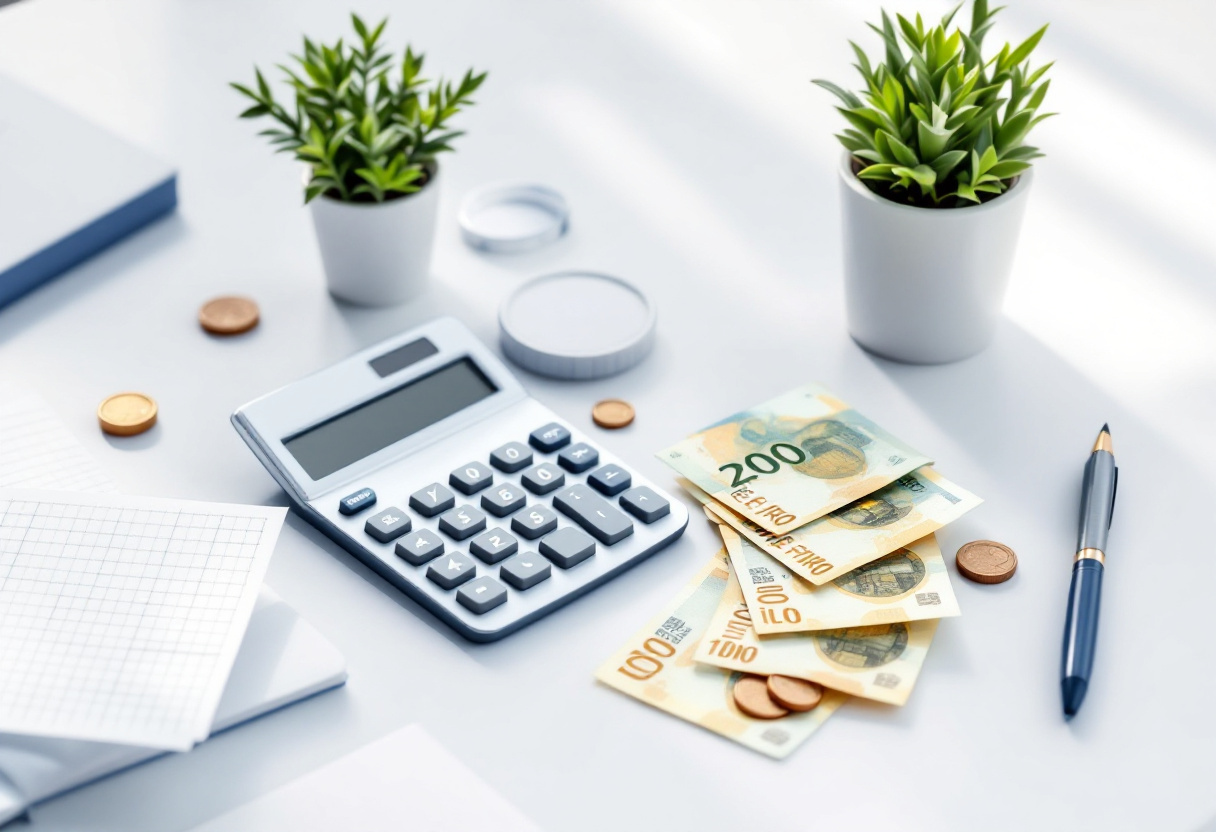 Calculatrice et billets en euros représentant le coût de création d'une SAS