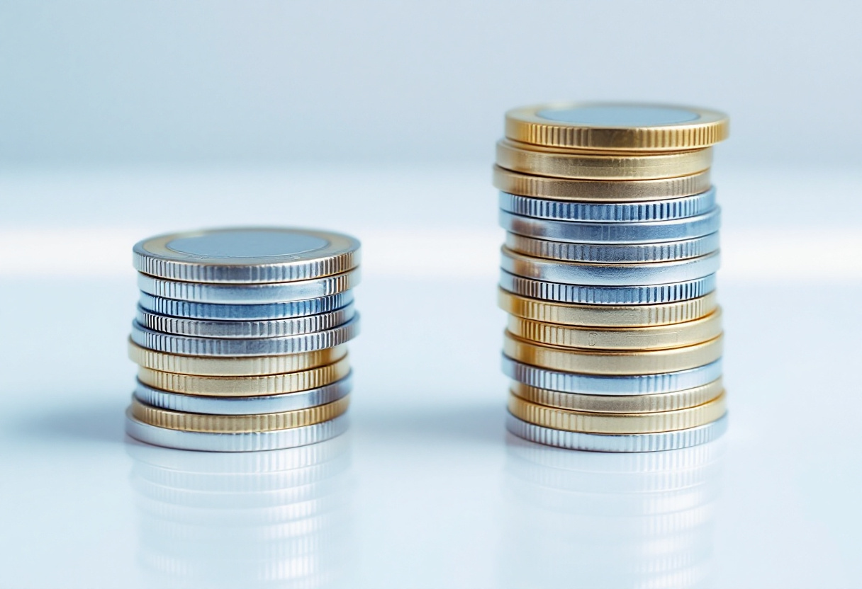 Deux piles de pièces représentant les besoins et les ressources