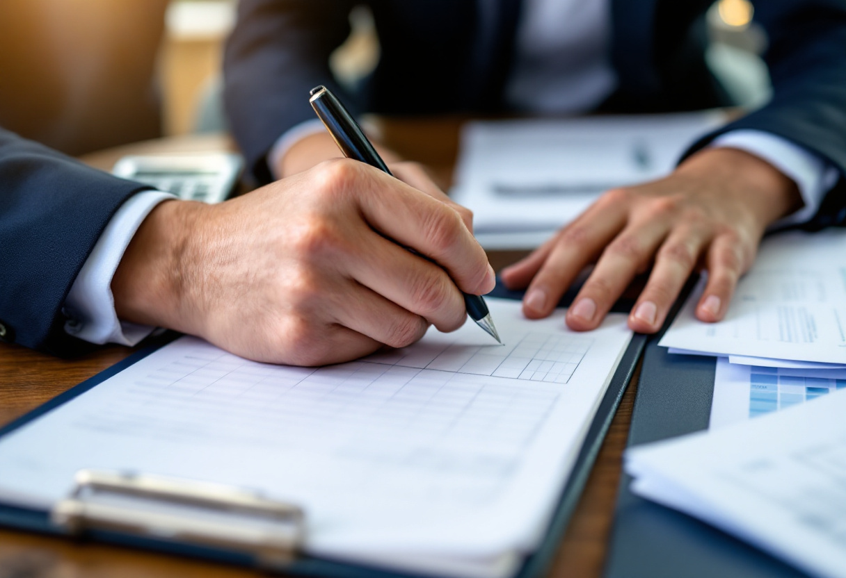 Bureau comptable avec factures, calculatrice et registres pour la tenue du journal comptable
