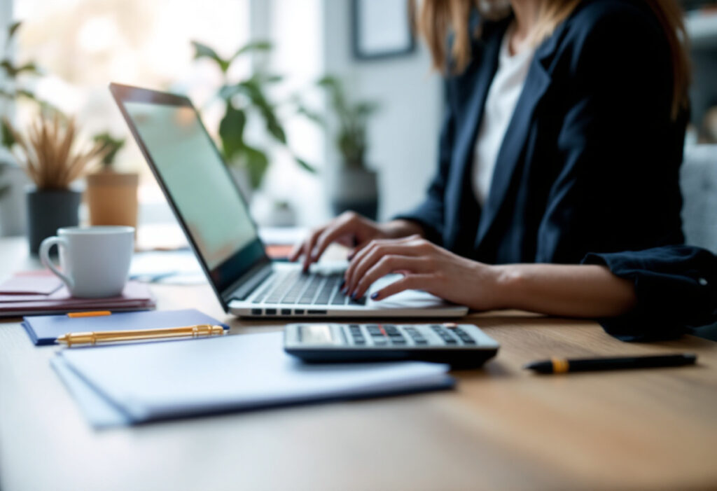 Auto-entrepreneur travaillant sur la comptabilite de sa micro-entreprise a son bureau