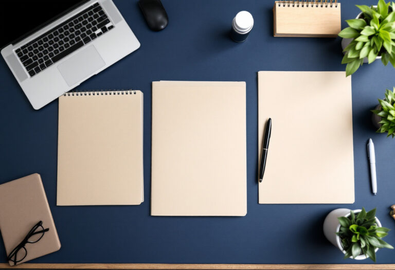 Bureau de creation d'entreprise avec dossiers et stylo